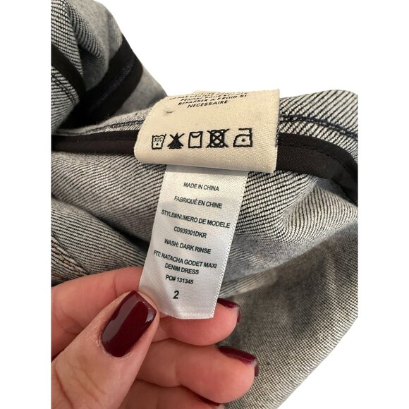 Alice + Olivia Natacha Godet Maxi Denim Dress Dark Rinse NWT - Size 2 - Picture 11 of 12